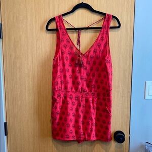 Madewell Red Jumpsuit with Plunging V-Neck and Textured Design